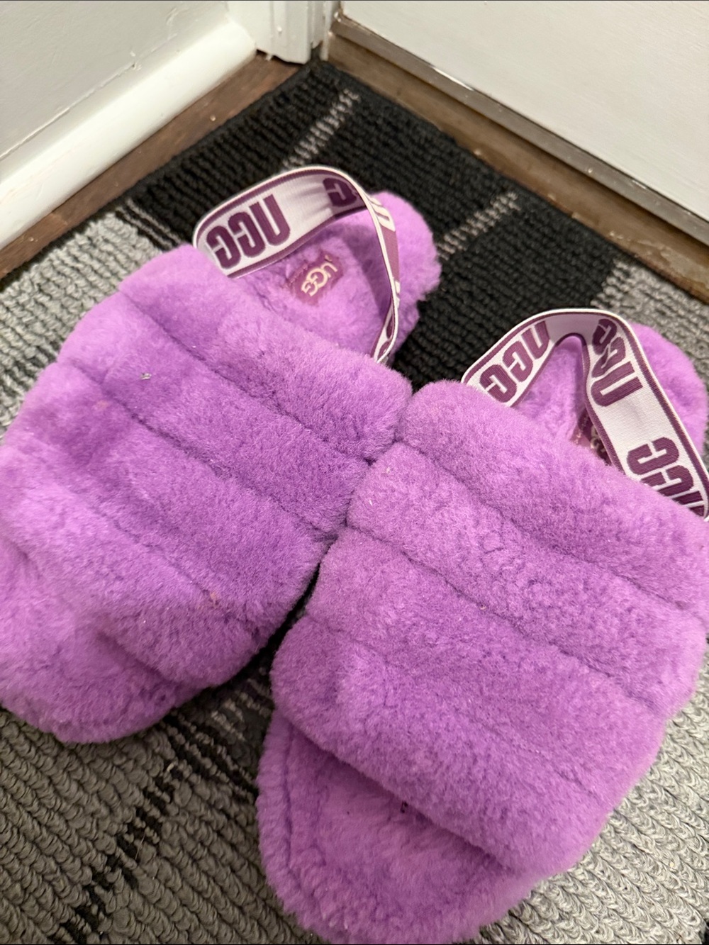 UGG Lilac Plush Slide Sandals with Branded Elastic Strap